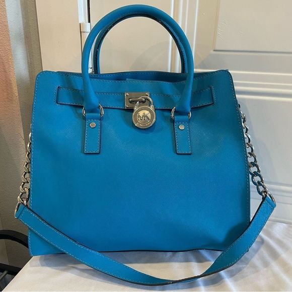 Michael Kors Signature Hamilton Blue North South Satchel - Picture 6 of 11